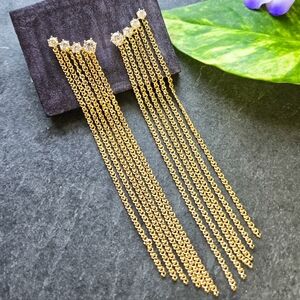 NWT Nadri Cleo Fringe Drop CZ Crystal and 18k Gold Plated Earrings